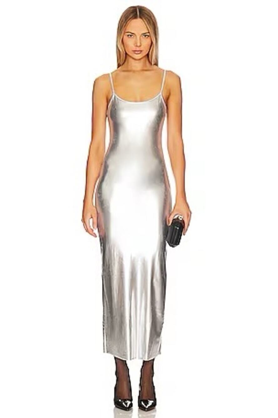 WeWoreWhat Silver Liquid Metal Glam Scoop Maxi Slip Dress NWT XS